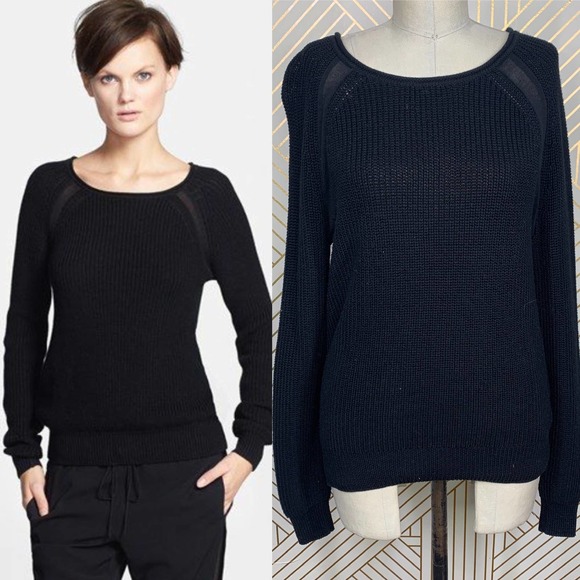Vince Sweaters - VINCE Raglan Suspension Knit Cotton Sweater in Black US Small